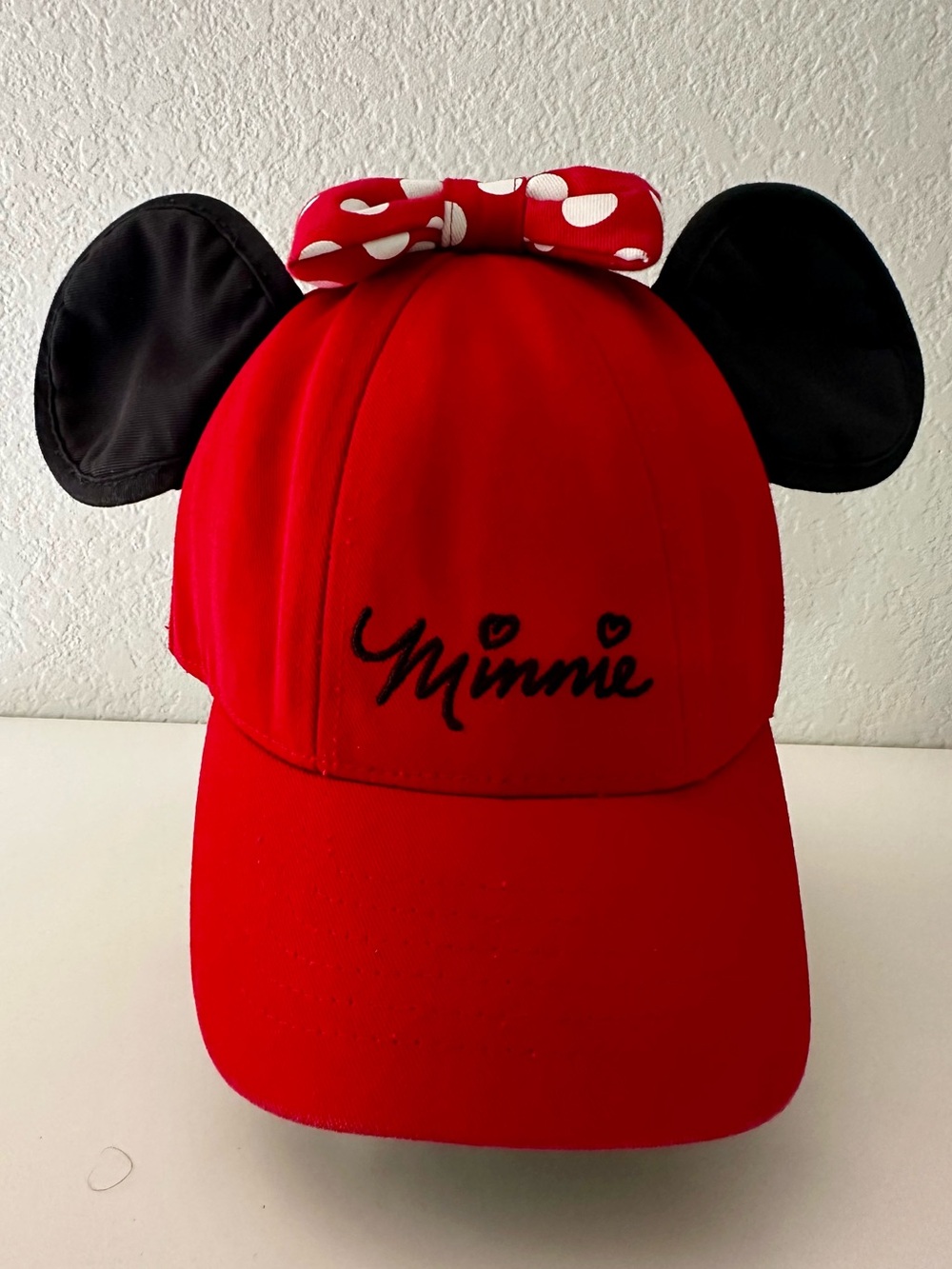Disney Minnie Mouse Embroidered Baseball Hat w/ Ears Polka Dot Bow (Adjustable)
